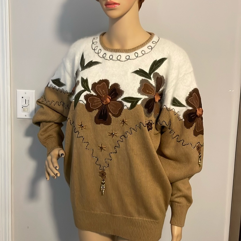 Vintage 80’s Nina Austin Beaded Appliqué Wool and Angora Bohemian Chic Sweater